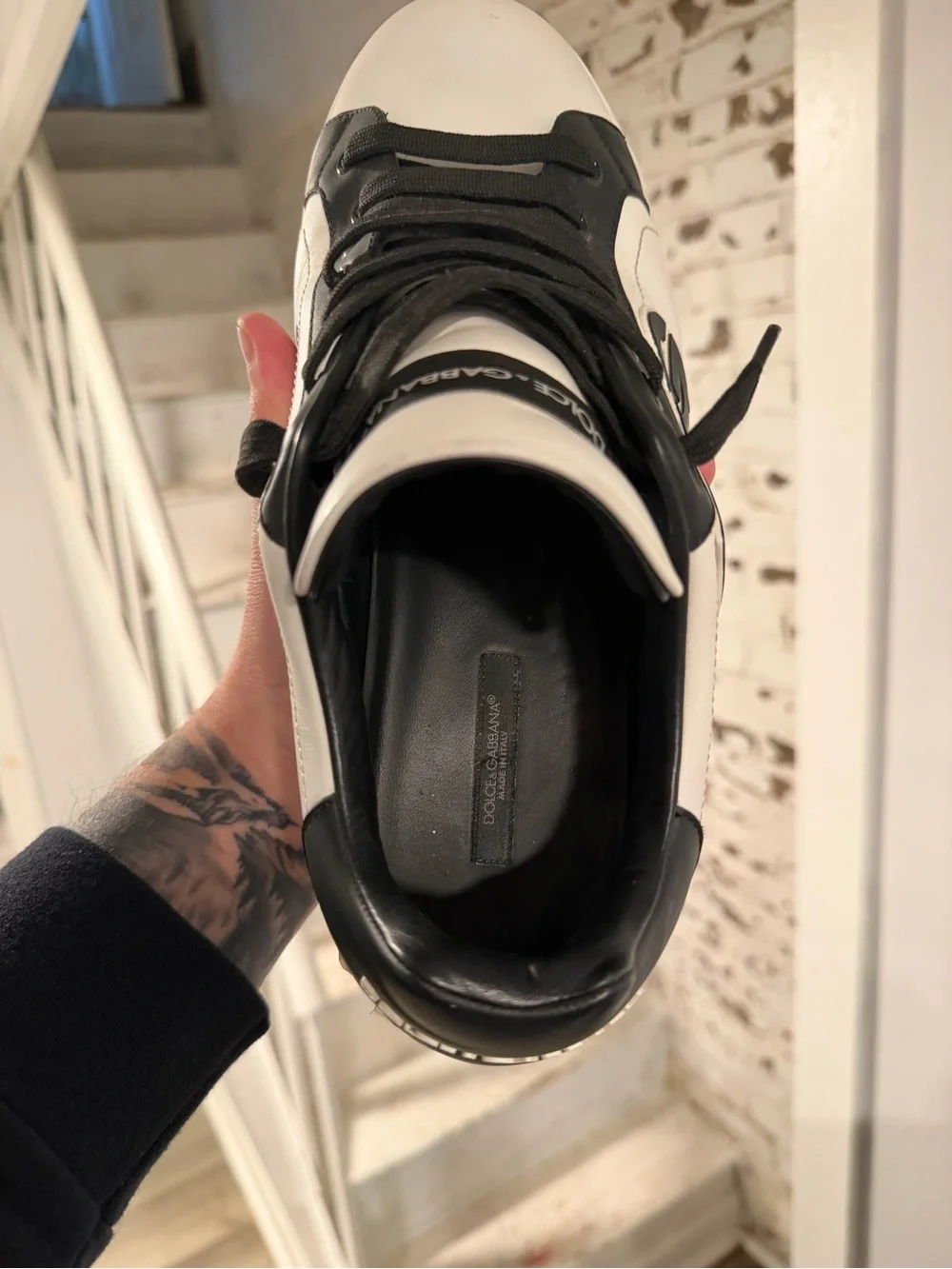 Dolce & Gabbana Black and White Logo Sneakers with Branded Box